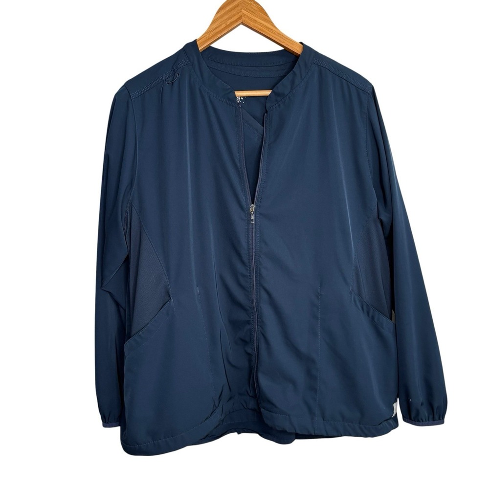 Carhartt Womens Scrubs Top Jacket Large Navy Blue Modern Fit Zip Up